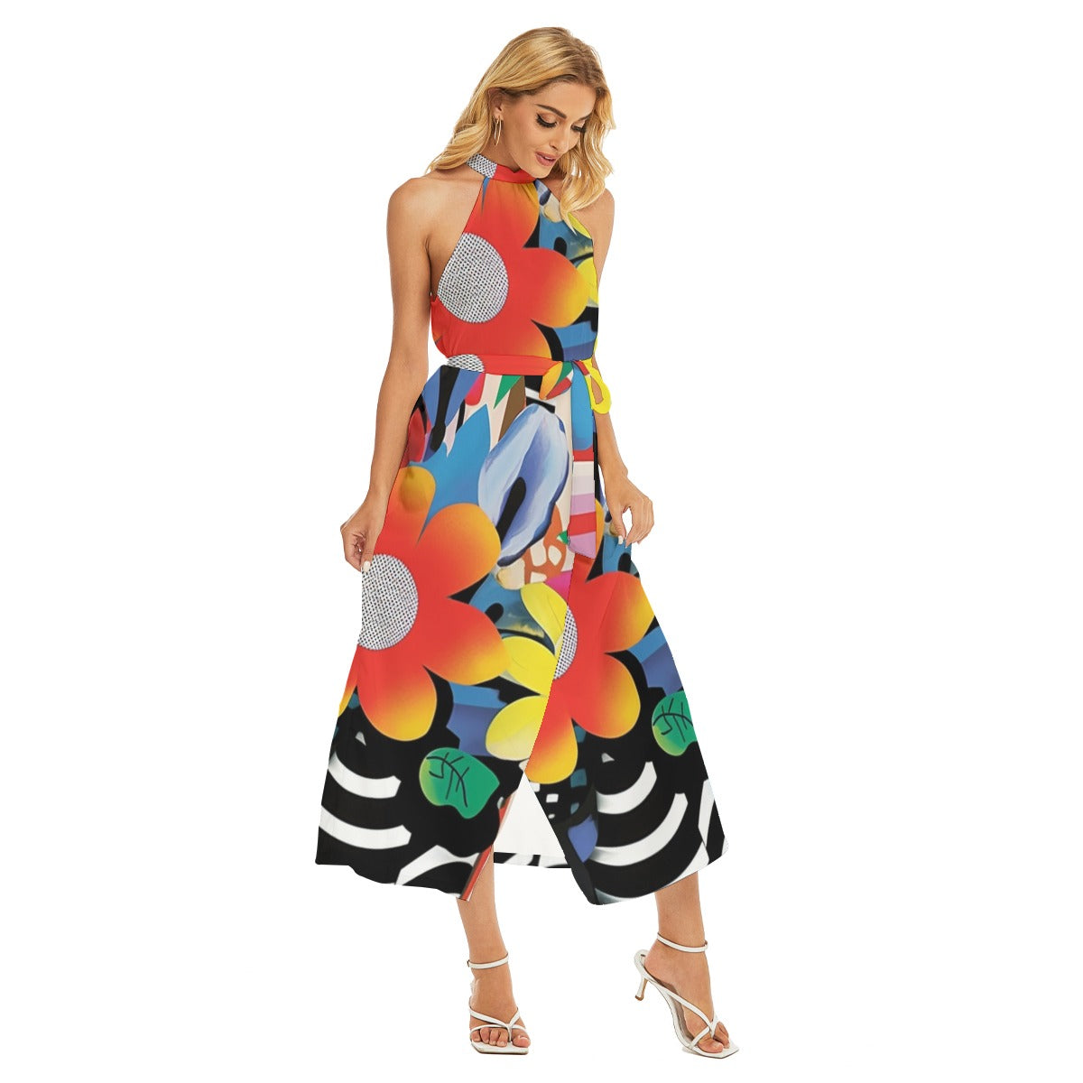 Seraphine Wrap Hem Belted Halter Dress