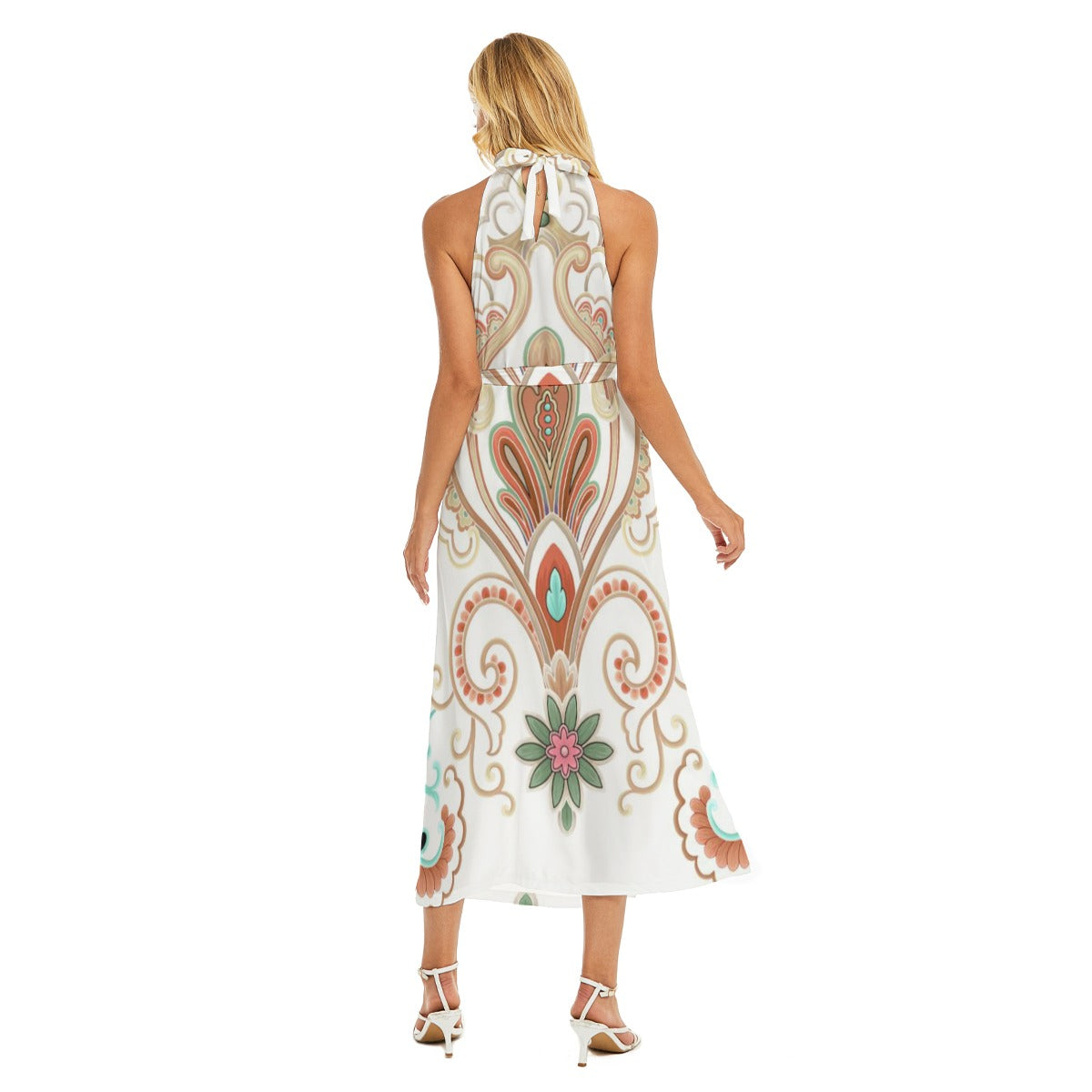 Elysian Wrap Hem Belted Halter Dress