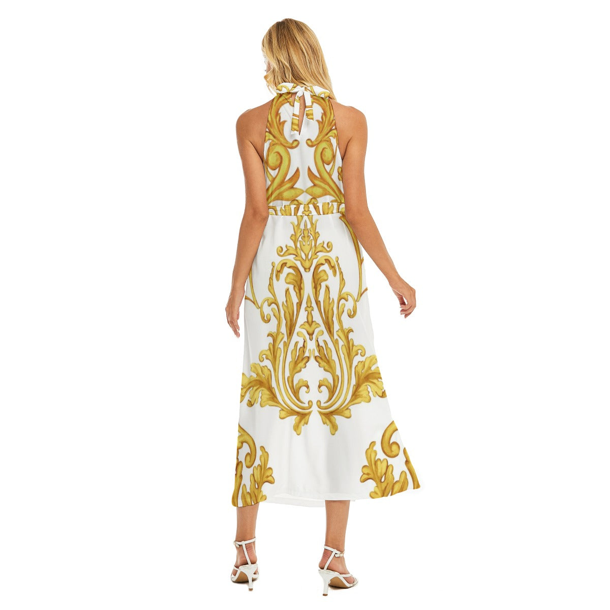Sienne Split Wrap Hem Belted Halter Dress