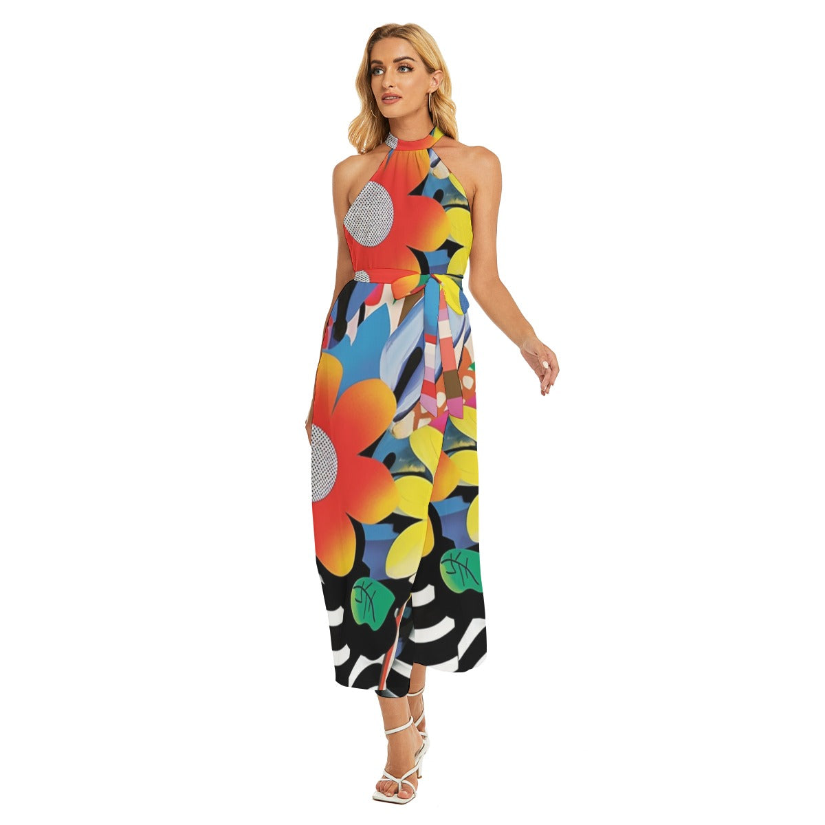 Seraphine Wrap Hem Belted Halter Dress