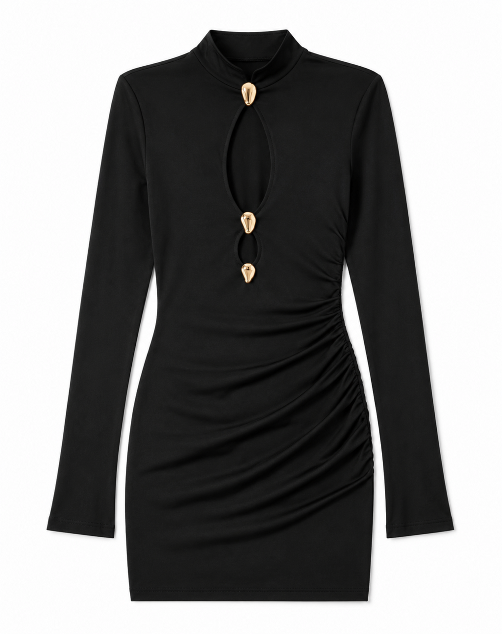 Gold Hardware Ruched Cut-Out Mini Dress