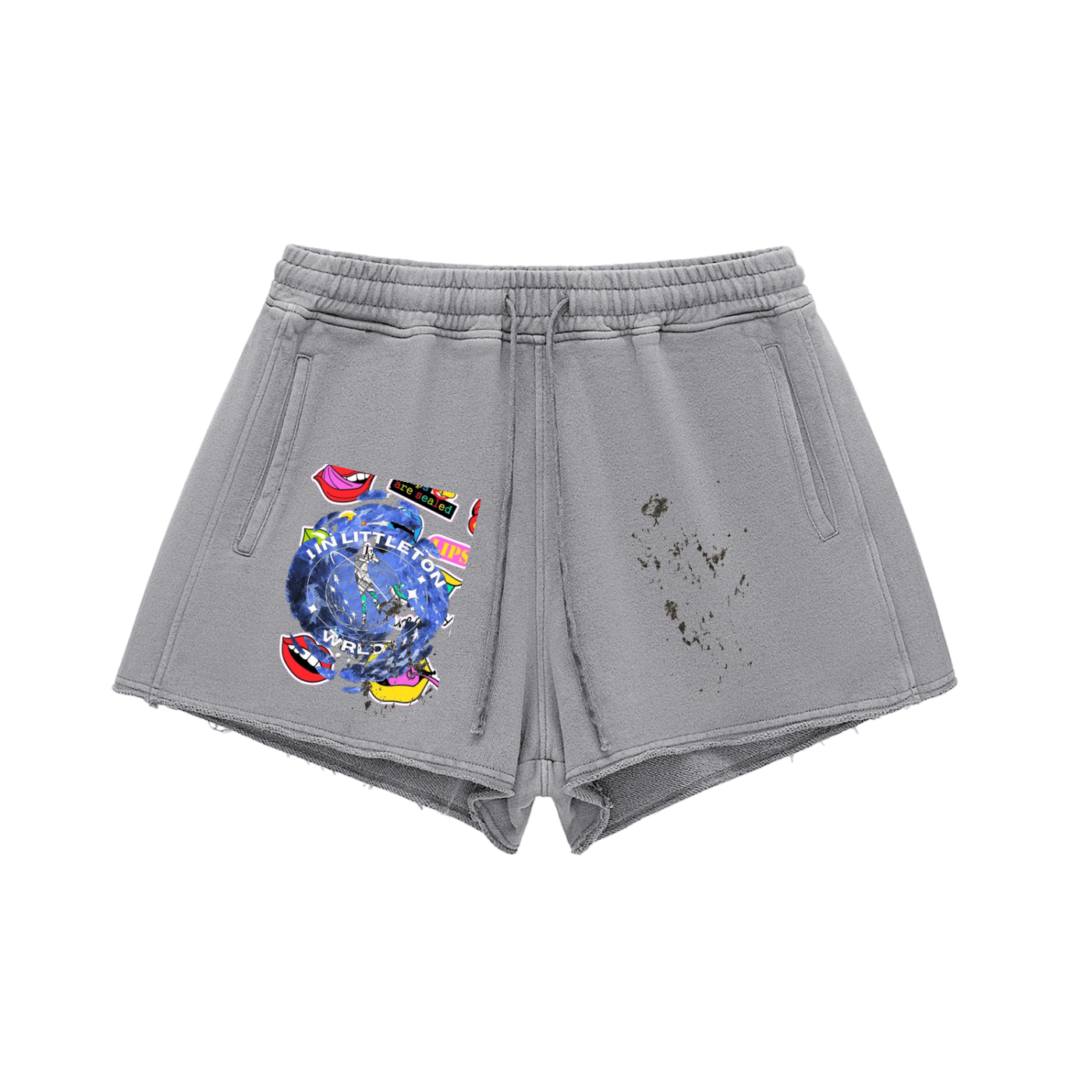 Snow Washed Raw Edge Drawstring Shorts