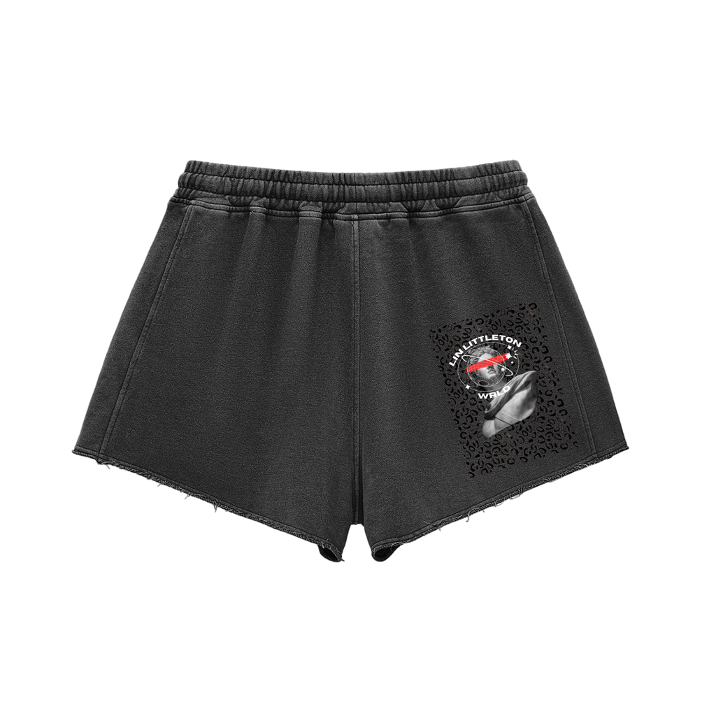 Snow Washed Raw Edge Drawstring Shorts