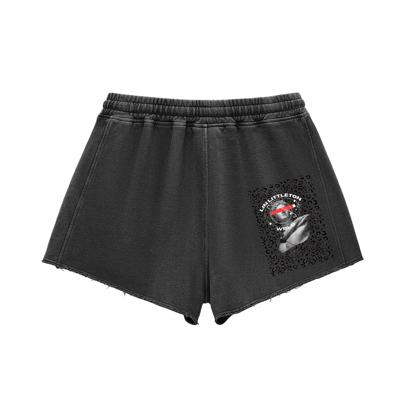 Snow Washed Raw Edge Drawstring Shorts