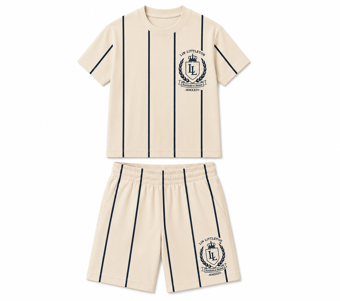 Cream Crest Pinstripe Set