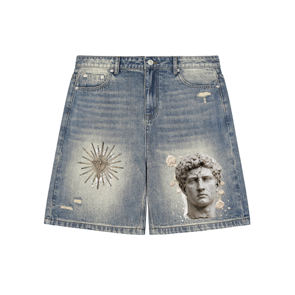 Faded Distressed Baggy Denim Shorts