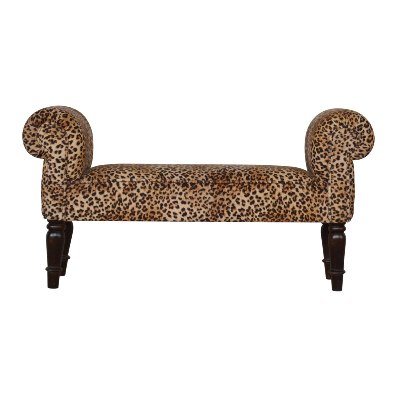 Leopard Print Mango Wood Velvet Bench