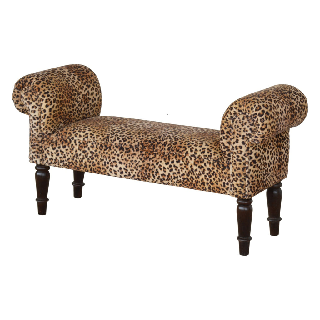 Leopard Print Mango Wood Velvet Bench