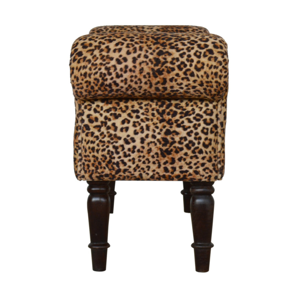 Leopard Print Mango Wood Velvet Bench